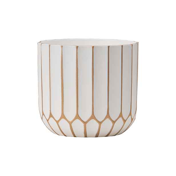 TEMU Moderní severský styl bílý a zlatý pruhovaný geometrický květináč - odolný, silný plast s vintage hranolovým designem, ideální pro