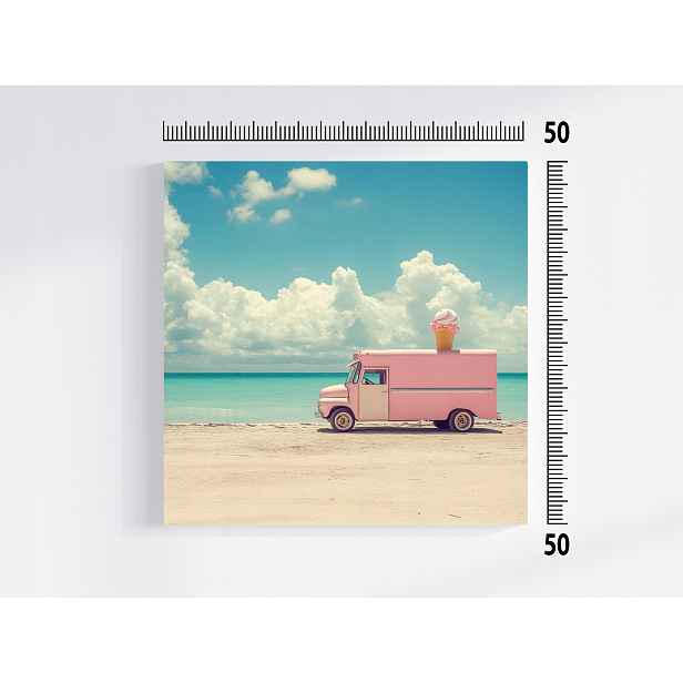 Obraz Na Plátně Canvas Pláž Moře Oceán Dodávka Zmrzlina Auto Retro 50x50
