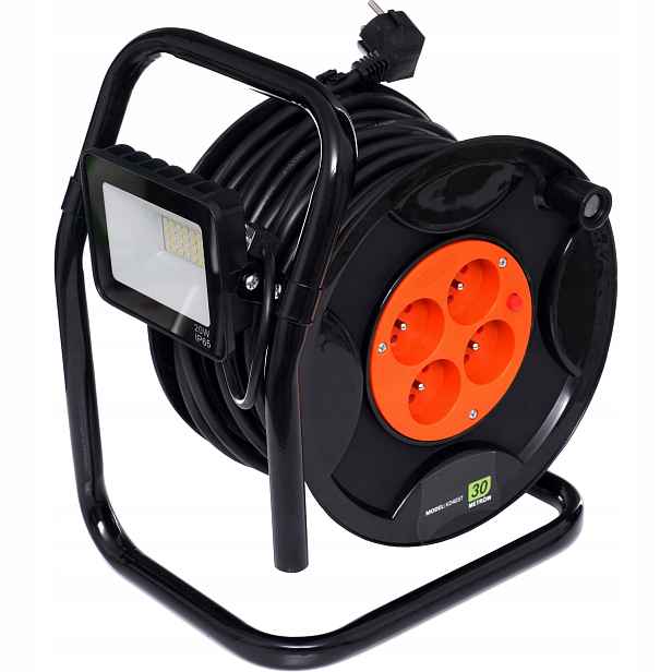 Prodlužovací Kabel Bubnový Zahradní Dílenský 30m Na Bubnu 4 Zásuvky Led Lampa