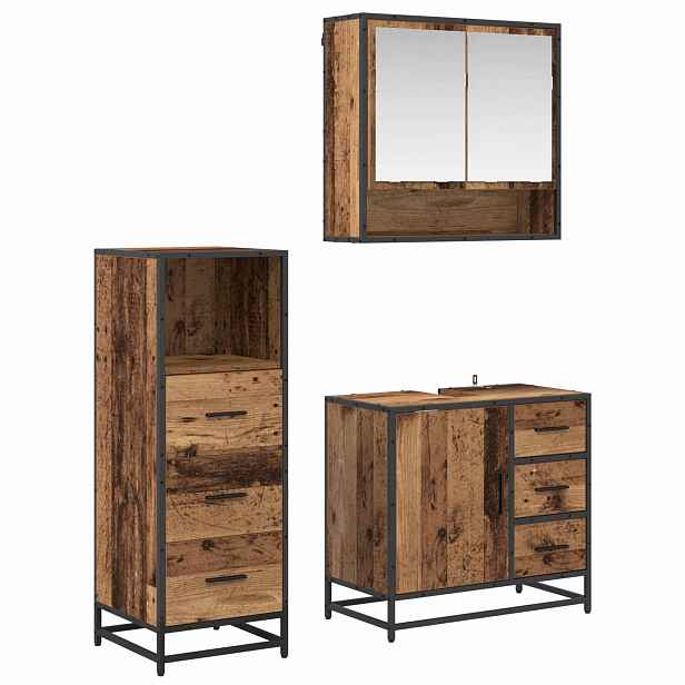 vidaXL Sada koupelnového nábytku 3 ks Staré dřevo 65 x 33 x 60 cm