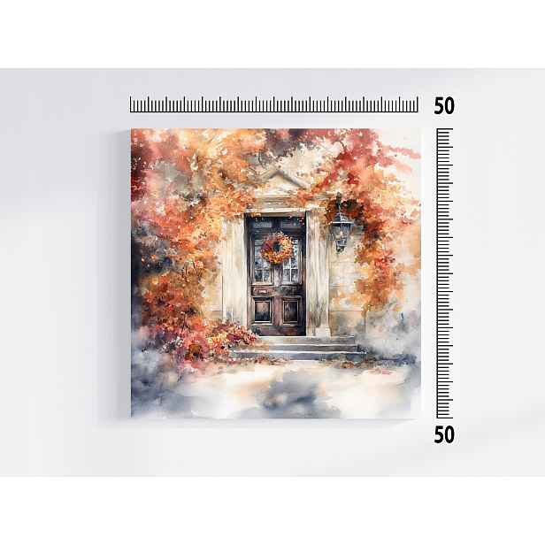 Obraz Na Plátně Canvas Město Dům Dveří Věnec Podzim Dekorace 50x50