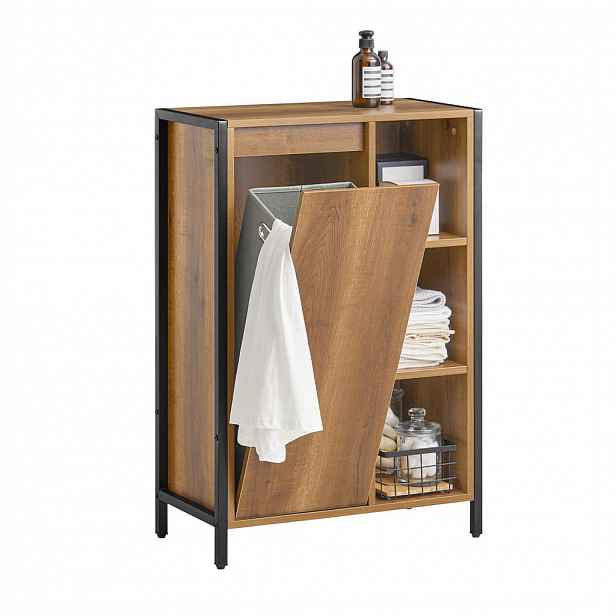 SoBuy KOUPELNOVÁ SKŘÍŇKA S KOŠEM NA PRÁDLO a 1 dveřmi 60x30x90cm Industriální