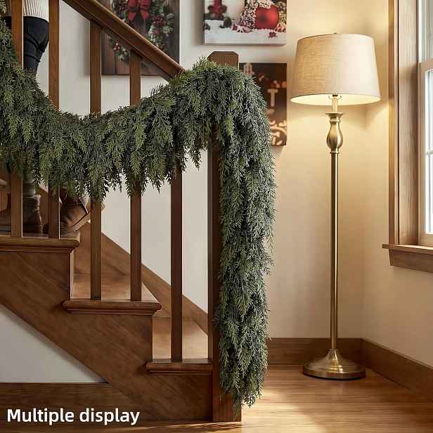 TEMU Sada 2 ks vánočního cedrového věnce o délce 73 palců, realistická měkká zelená dekorace