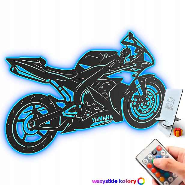 Dřevěný 3D obraz Yamaha R1 Nástěnná Dekorace Dárek Noční Lampa Led XL