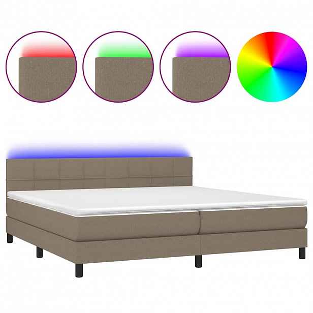 vidaXL Box spring postel s matrací a LED taupe 200x200 cm textil