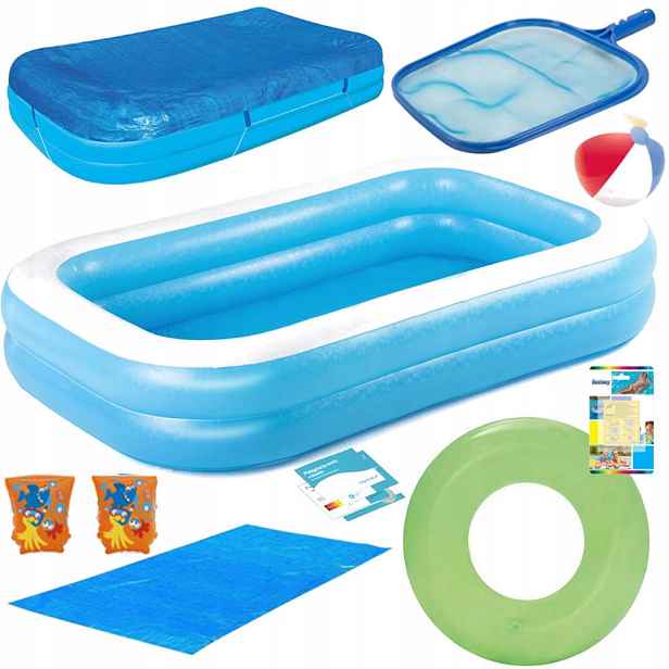 9v1 Bazén 262x175x51 cm Bestway Podložka Kryt Síťka Míč Kolo Rukávky