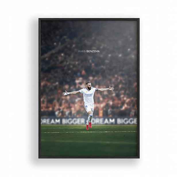Obraz Karim Benzema Real Madrid Plakát Rámeček Dřevěný Černý 30x42 cm