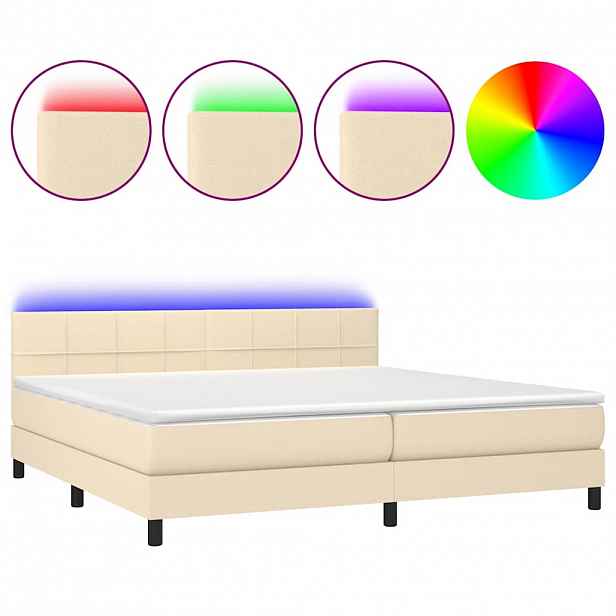 vidaXL Box spring postel s matrací a LED krémová 200x200 cm textil