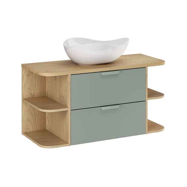 Comad Závěsná skříňka Aster Ovalia Cloud s umyvadlem 100 cm dub cremona/zelená