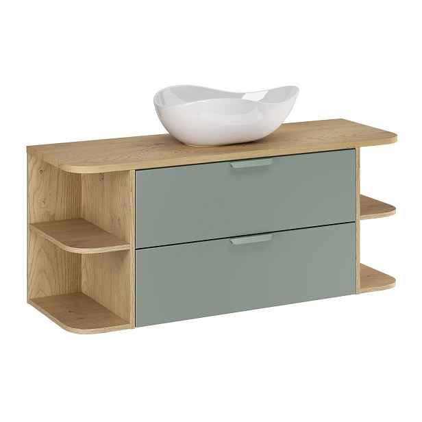 Comad Závěsná skříňka Aster Ovalia Cloud s umyvadlem 120 cm dub cremona/zelená