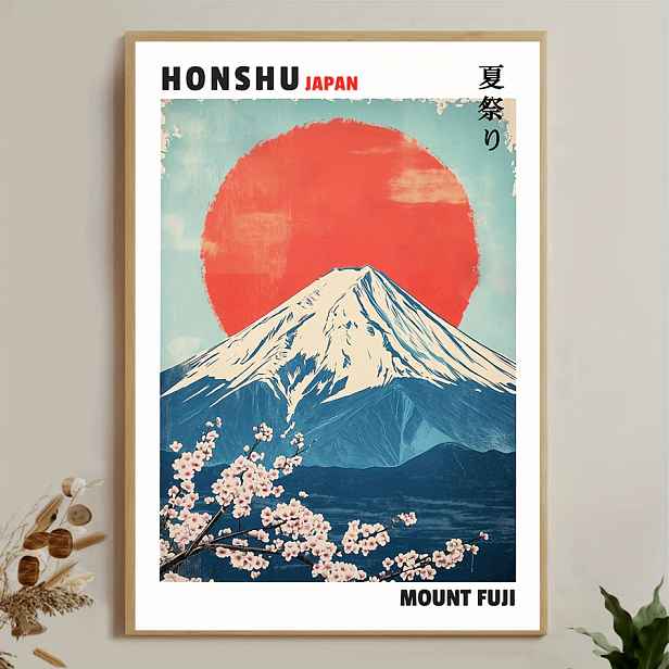 TEMU 2D plochý, 2D plochý, 2D plochý plakát , Japonský tisk na plátno Honshu, Vintage nástěnné umění, Klasická dekorace, Umělecká nástěnná , Vhodné