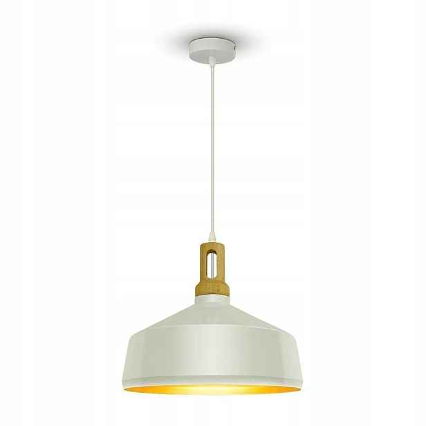 Závěsná lampa bílá hnědá dřevěná nad jídelní stůl 35 cm V-tac
