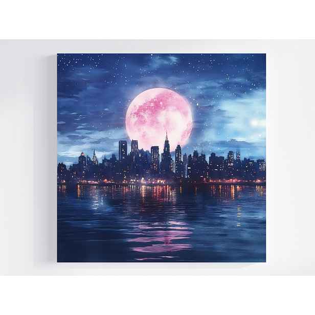 Obraz Na Plátně Canvas Město Panorama Mrakodrapy Řeka Noc Měsíc 50x50