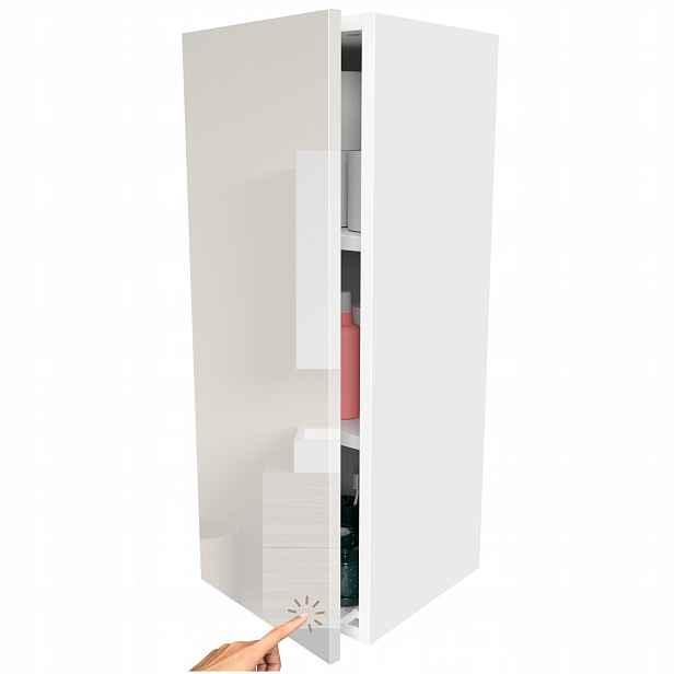 Koupelnový sloupek závěsná skříňka bílý teplý lesk prostorný regál 30 cm