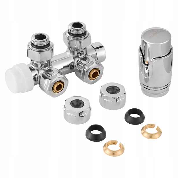 Úhlová Termostatická Sada 1/2" Chrom Duoplex Pex 16 mm Mezi 15 mm Diamond