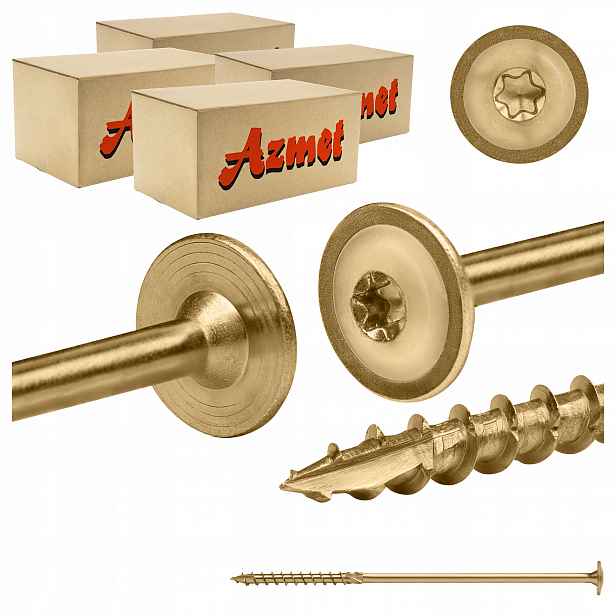 Tesařské vruty 10x260 mm Torx na dřevo talířové 100 ks Azmet WCT-1026