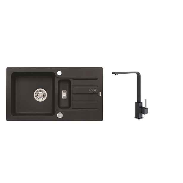 Alveus SET ALVEUS NIAGARA 70- 91+ BATERIE AFRA-91 - granitový černý dřez 780 x 435 mm v setu s baterií