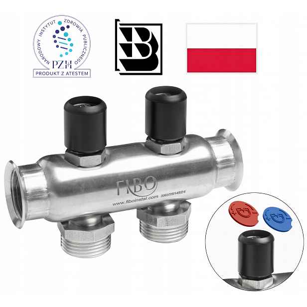 Rozdělovač Inox Home na pitnou vodu 3/4″ z nerezové oceli, 2 sekce