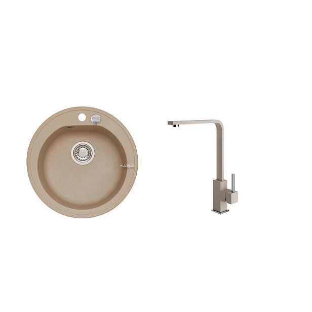 Alveus SET ALVEUS NIAGARA 10- 55+ BATERIE AFRA/55 - kruhový béžový granitový dřez 510x175 mm v setu s baterií