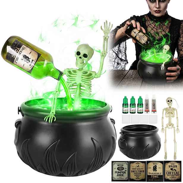 Kotlík čarodějnice Bedee Halloweenská sada s Led mlhou Lebka a Samolepky