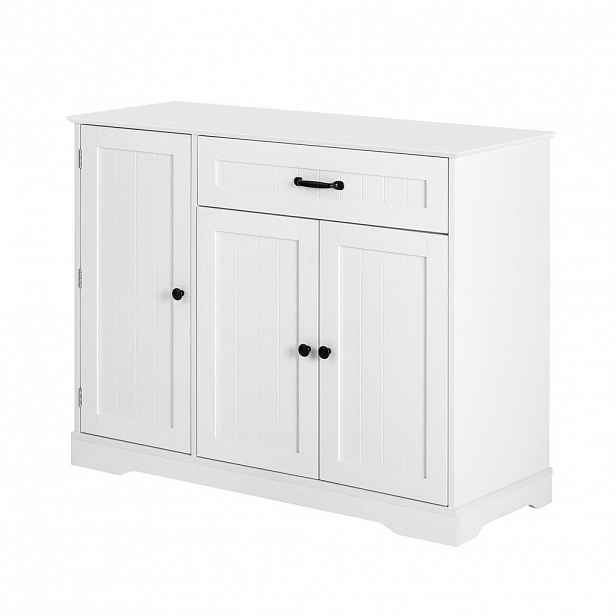 Modfu KOMODA z MDF 107x40x84 cm bílá se 3 dvířky a zásuvkou, nastavitelnými policemi a kovovými úchyty