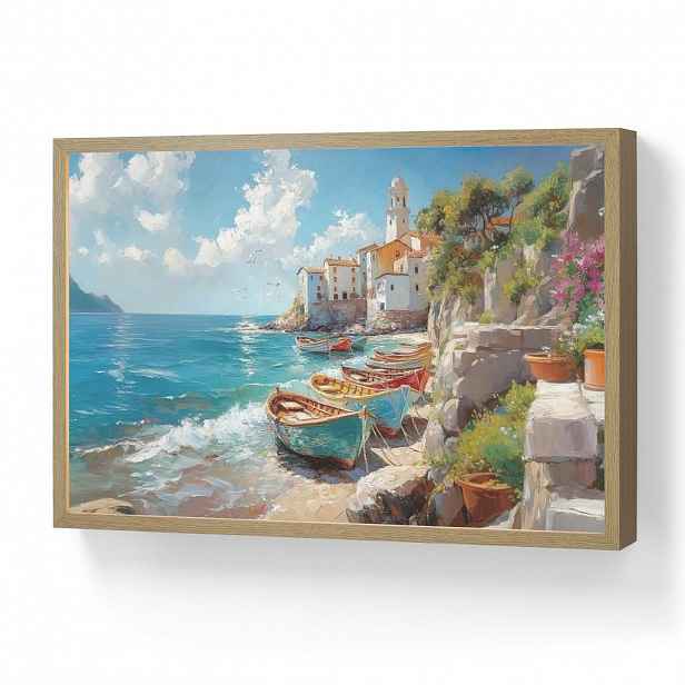 OnlyWow NÁSTĚNNÁ LAMPA S AKUMULÁTOREM Lodě - skály - moře - slunce 60x40 cm