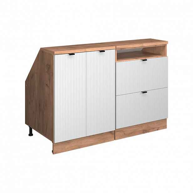 Vicco KUCHYŇSKÁ SKŘÍŇKA POD ŠIKMOU STŘECHU R-Line Bílé zvlnění 120 cm Sada 2 korpusů skříně hloubka 60 cm