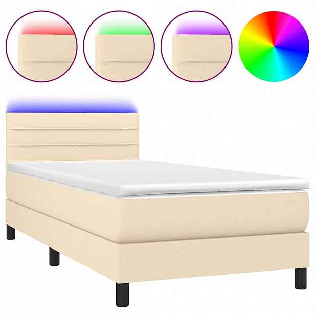 vidaXL Box spring postel s matrací a LED krémová 80 x 200 cm textil