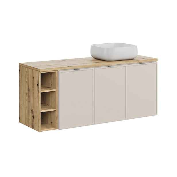 Comad Závěsná skříňka Bella Cashmere Nika s deskou a umyvadlem 140 cm kašmírová/dub artisan