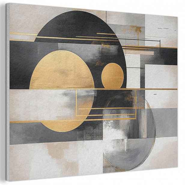 MuchoWow AKUSTICKÝ obraz Abstraktní - Zlato - Stříbro - Tvary - Estetické - Moderní 100x70 cm