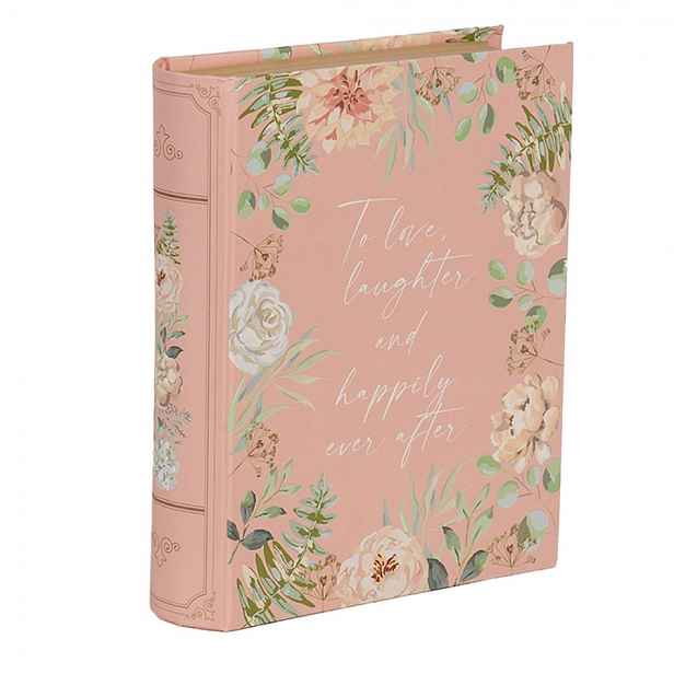 Růžový úložný box s květy ve tvaru knihy Book Van - 17*14*5 cm Clayre & Eef