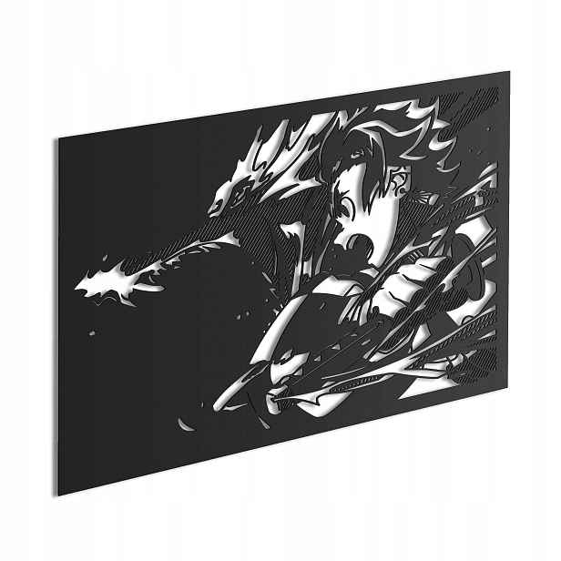 Dřevěný obraz Anime Demon Slayer Tanjiro Meč zabijáka démonů Dárek XL