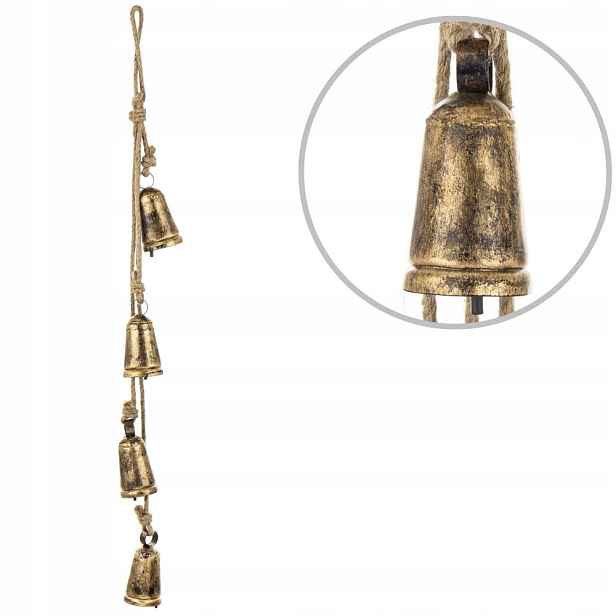 Kovové vánoční zvonky na provázku, boho, rustikální přívěsek, 87 cm
