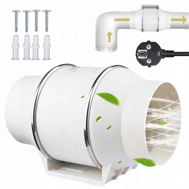 Kanálový Ventilátor 100 MM 310 m3/h Domácí Koupelnový Odtahový Výkonný Tichý