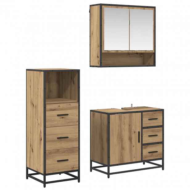 vidaXL Sada koupelnového nábytku 3 ks Artisanový dub 65 x 33 x 60 cm