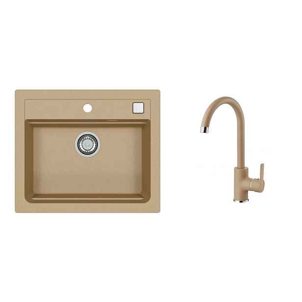 Alveus SET ALVEUS ATROX 30 -55 + BATERIE TONIA 55- béžová - obdélníkový béžový dřez 590x500x200 mm v setu s baterií