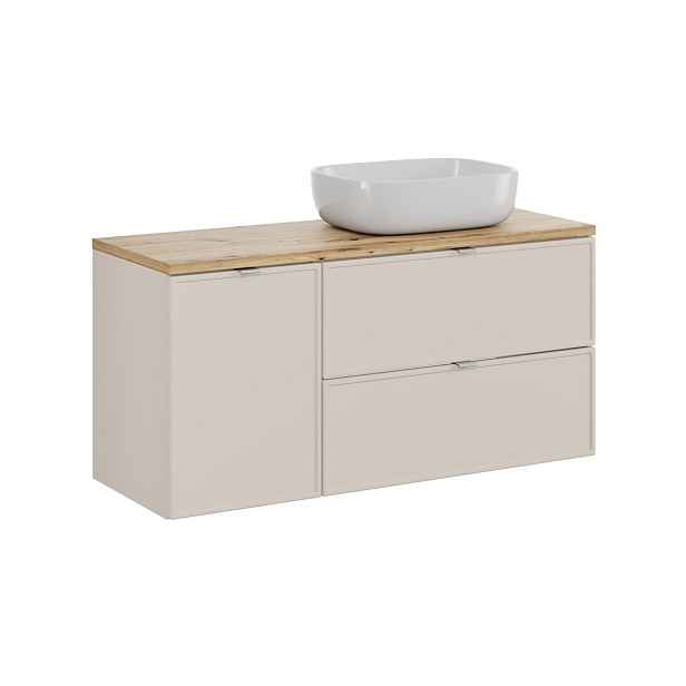 Comad Závěsná skříňka Bella Cashmere s deskou a umyvadlem 120 cm kašmír/dub Artisan