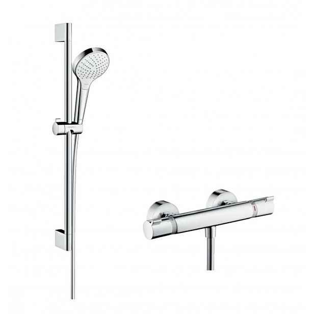 Hansgrohe Croma Select S - Sprchový set Vario s termostatem, 3 proudy, sprchová tyč 65 cm, bílá/chrom 27013400