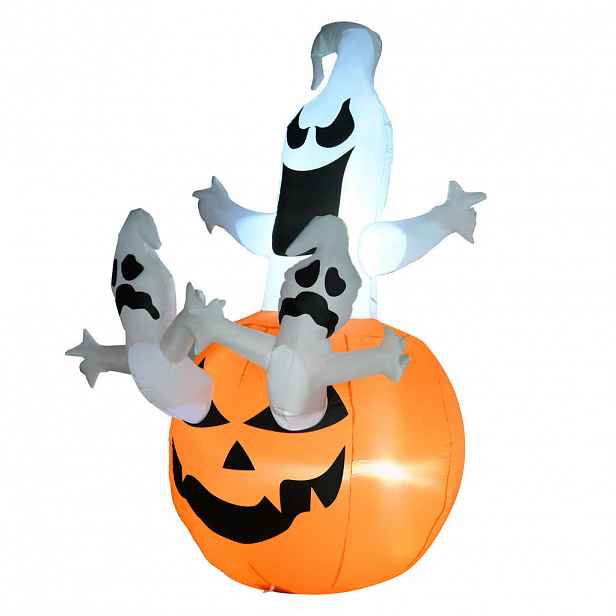 HOMCOM NAFUKOVACÍ halloweenská dekorace nafukovací postava LED osvětlení strom čarodějnice kočka dýně