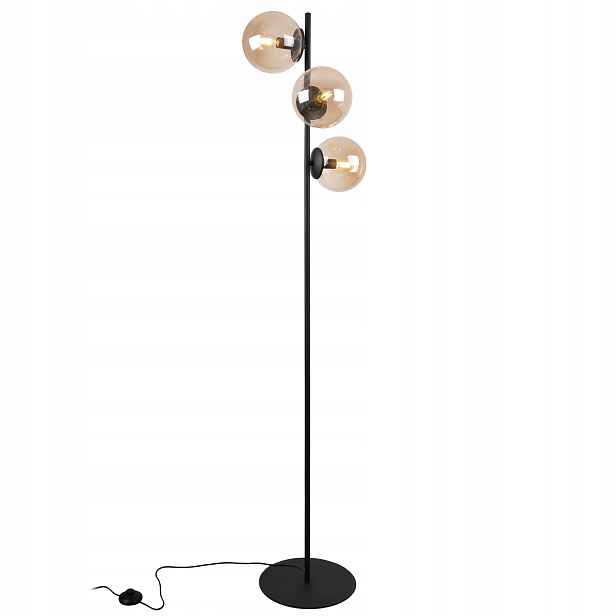 Stojací Lampa Podlahová Černá Loft Medová Stínidla Koule Moderní Sklo