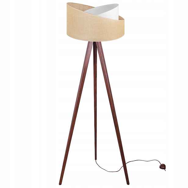 Podlahová Lampa Trojnožka Dřevo Stínidlo Juta 45 CM