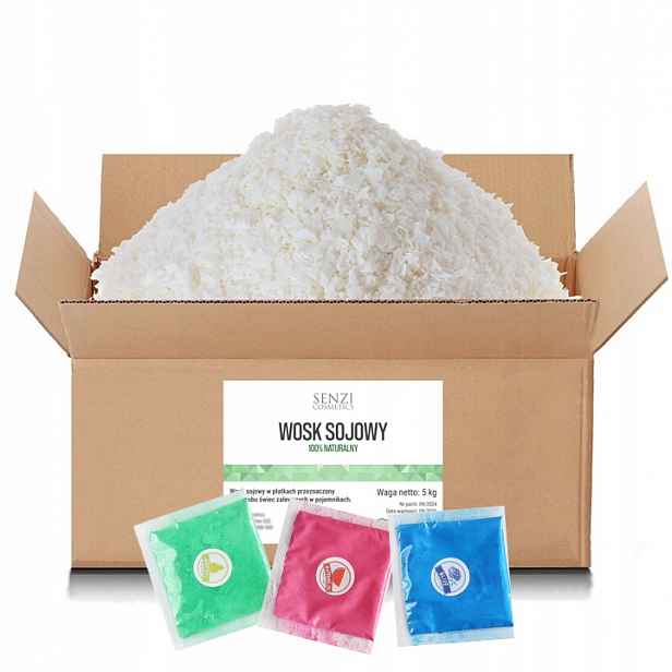 Sójový Vosk na svíčky 5 kg vloček 100% sada barviv Mica 3x5 g Bonus
