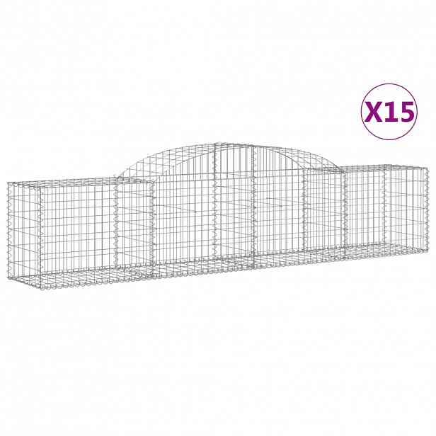 vidaXL Klenuté gabionové koše 15 ks 300x50x60/80 cm pozinkované železo