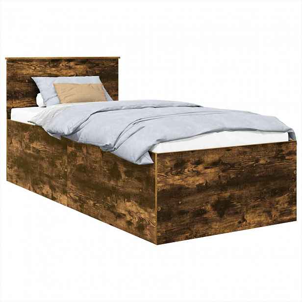 vidaXL Rám postele s čelo Kouřový dub 90 x 190 cm Kompozitní dřevo