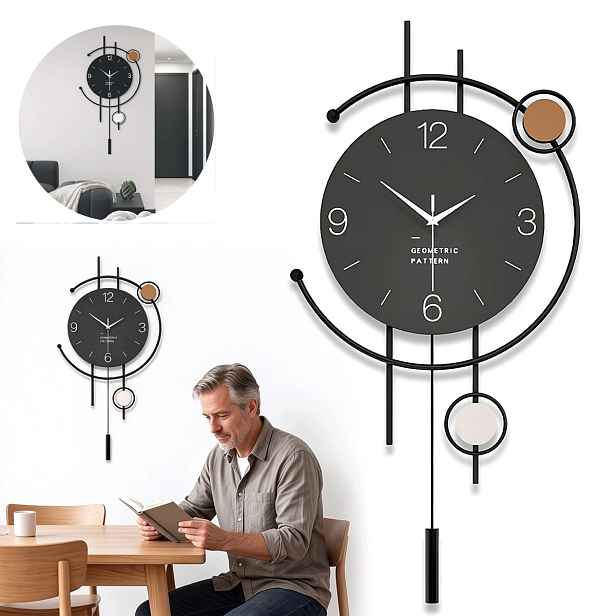 Nástěnné hodiny s tichým mechanismem, kovové, moderní, do obývacího pokoje 70 x 35 cm