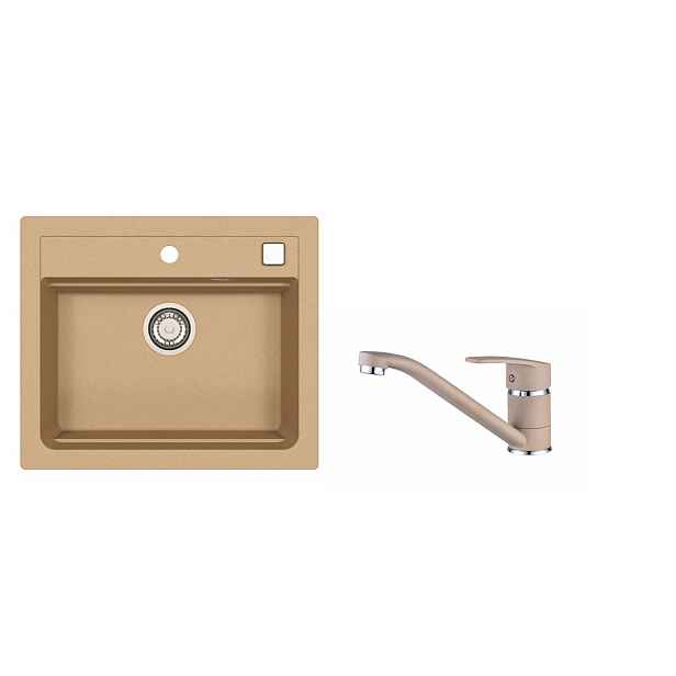 SET ALVEUS ATROX 30/55 + BATERIE NINA 55 - obdélníkový granitový béžový dřez 590x500x200 mm v setu s baterií