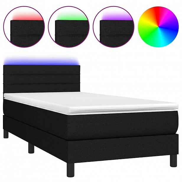 vidaXL Box spring postel s matrací a LED černá 90x190 cm textil