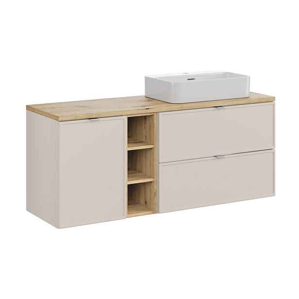 Comad Závěsná skříňka Bella Cashmere Trust s deskou a umyvadlem 140 cm kašmírová/dub artisan