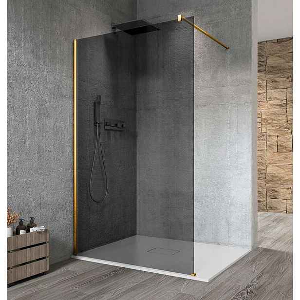 Gelco Vario - Sprchová stěna Walk-In, 100x200 cm, Coated glass, matná zlatá/kouřové sklo GX1310-01