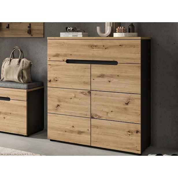 Skříňka s policemi/botník Cano, 80 cm, šedá/dub artisan